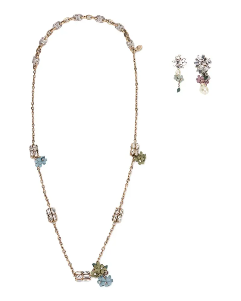 Max Mara floral stone necklace and earrings set - Gold Gold