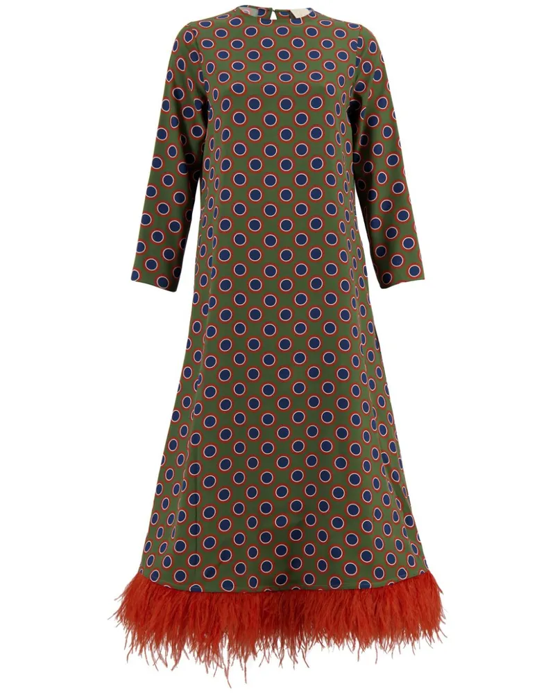 PAULA Kleid mit Federn - Grün Grün