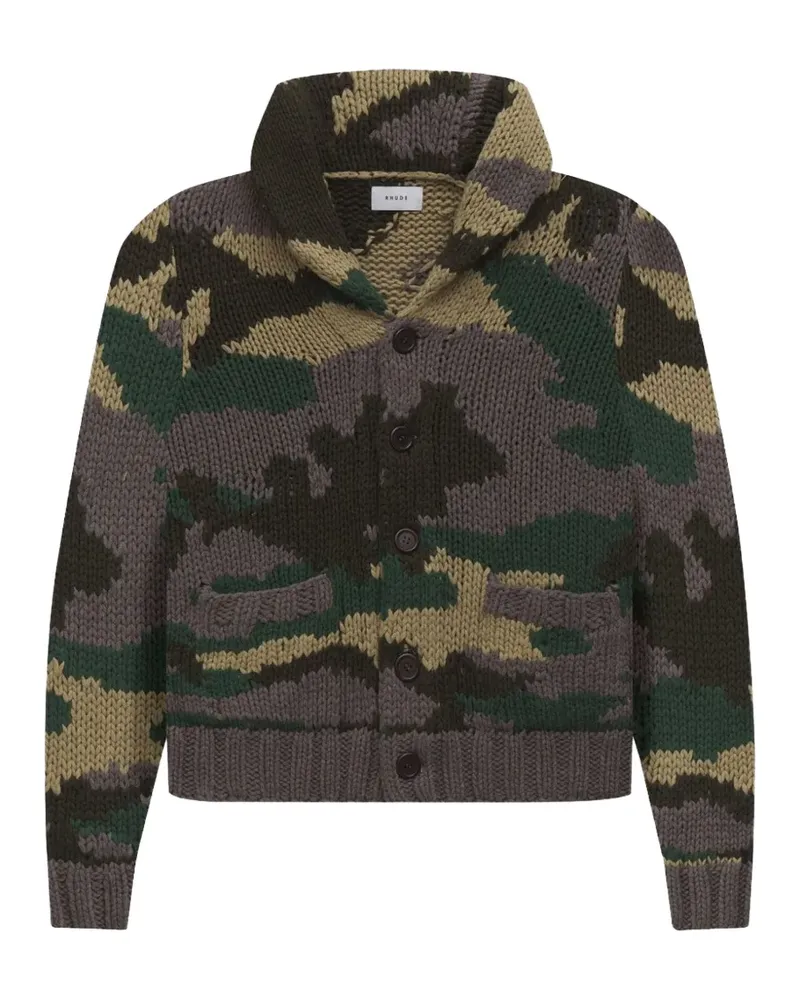 RHUDE camouflage-pattern chunky-knit cardigan - Grün Grün