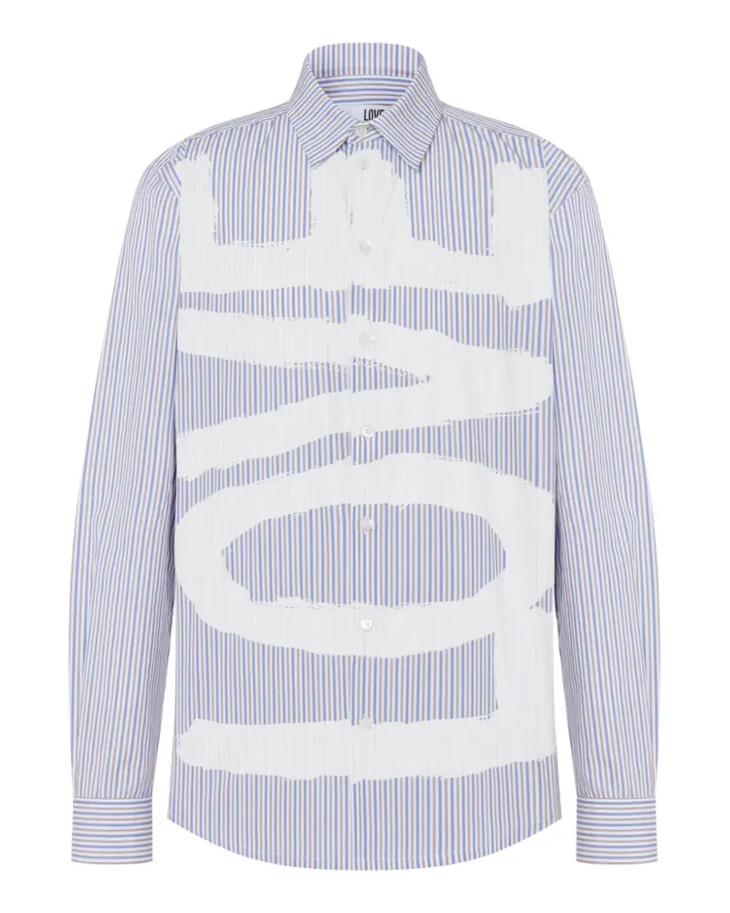 Moschino Gestreiftes Hemd mit Logo-Print - Blau Blau