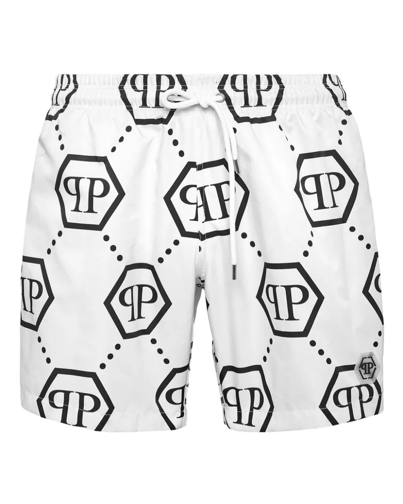 Philipp Plein Badeshorts mit Monogrammmuster - Weiß Weiß
