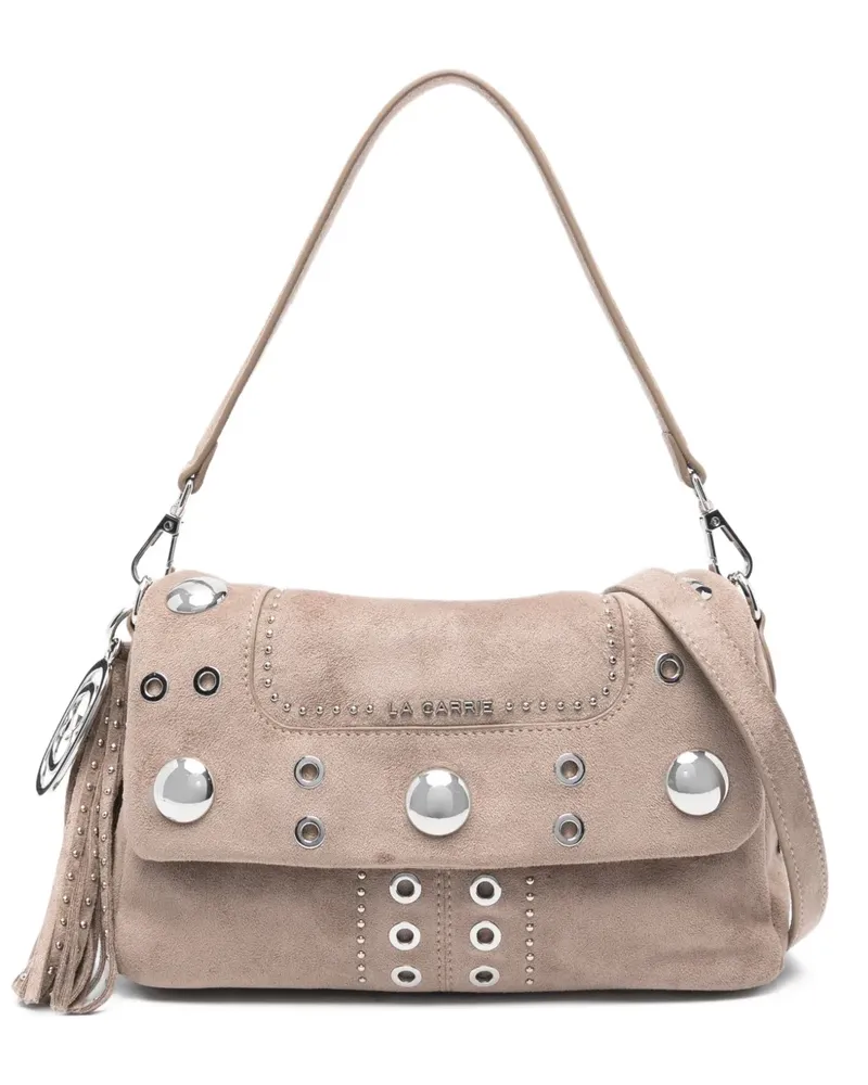 LA CARRIE small Stephy studded tassel-detail suede shoulder bag - Braun Braun