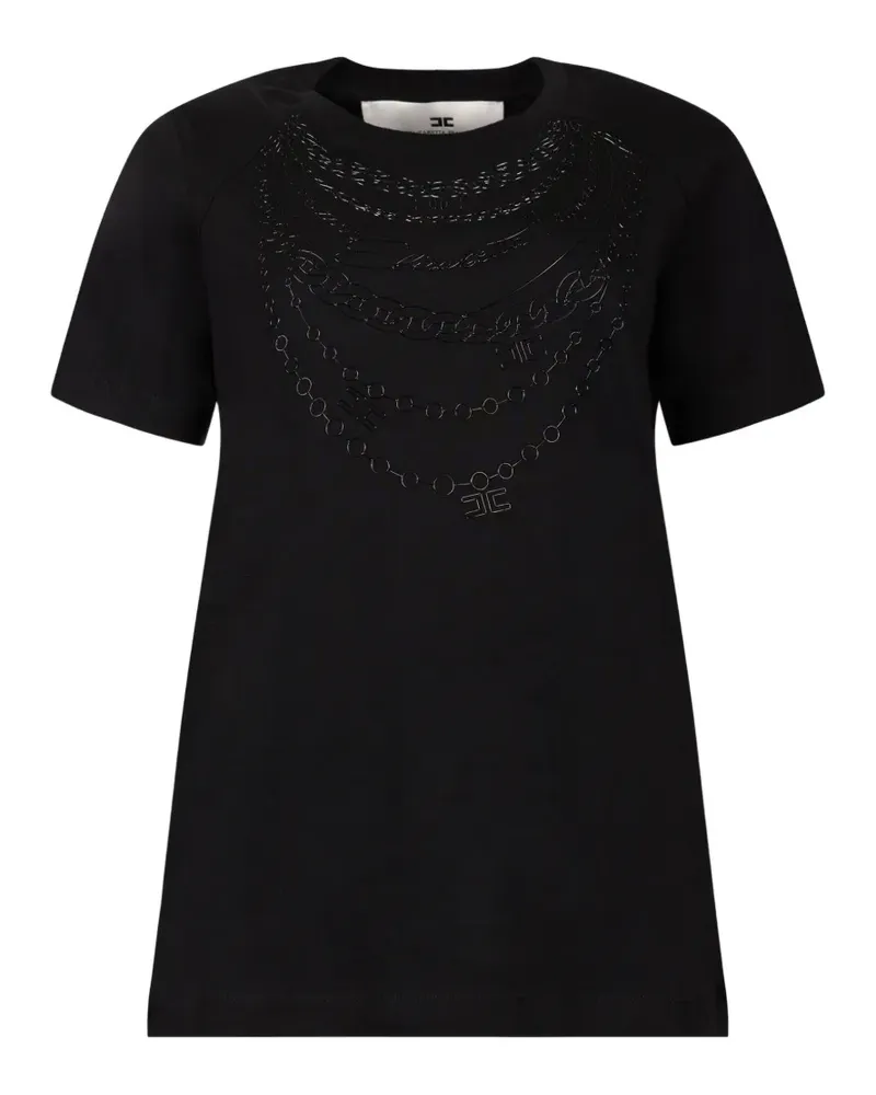 Elisabetta Franchi T-Shirt mit geprägter Kette - Schwarz Schwarz