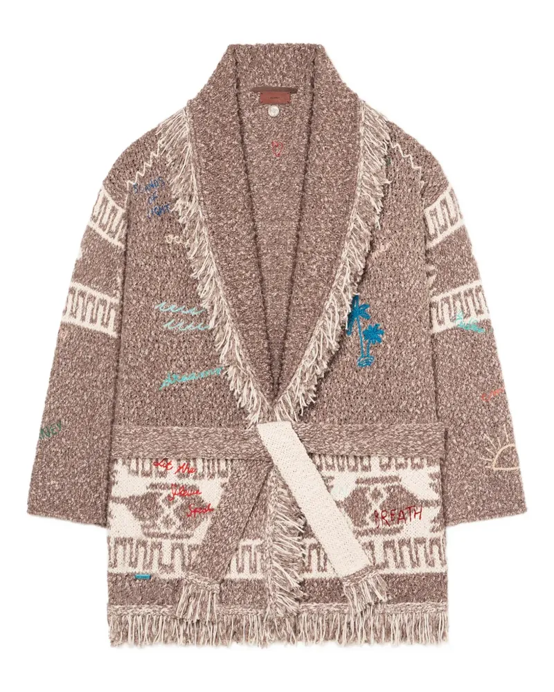 Alanui Gemusterter Written by the Ocean Strickmantel mit Fransen - Braun Braun