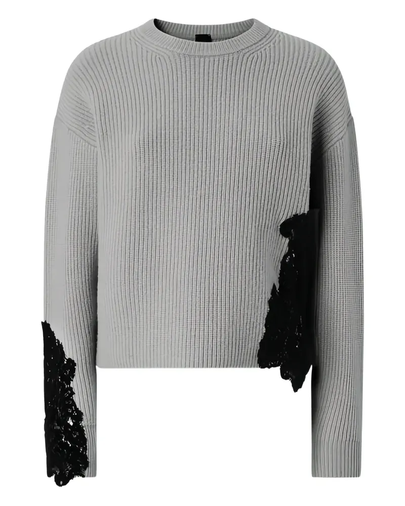 Pinko Gerippter Pullover mit Spitzendetail - Grau Grau