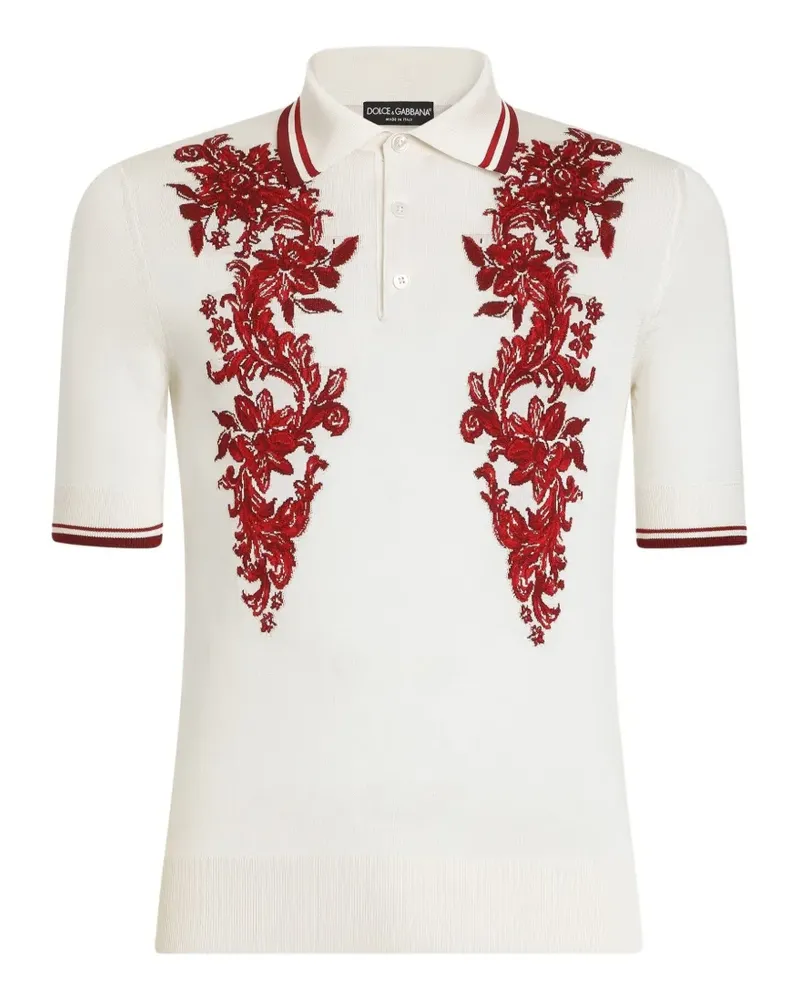 Dolce & Gabbana Poloshirt aus Seide mit Intarsien und Jacquard - Weiß Weiß