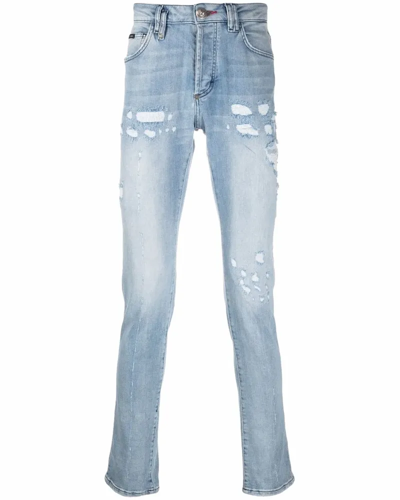 Philipp Plein Super Straight Jeans im Distressed-Look - Blau Blau
