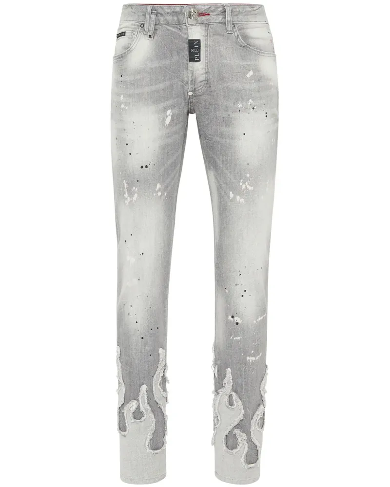 Philipp Plein Gerade Jeans mit Flammenapplikation - Grau Grau