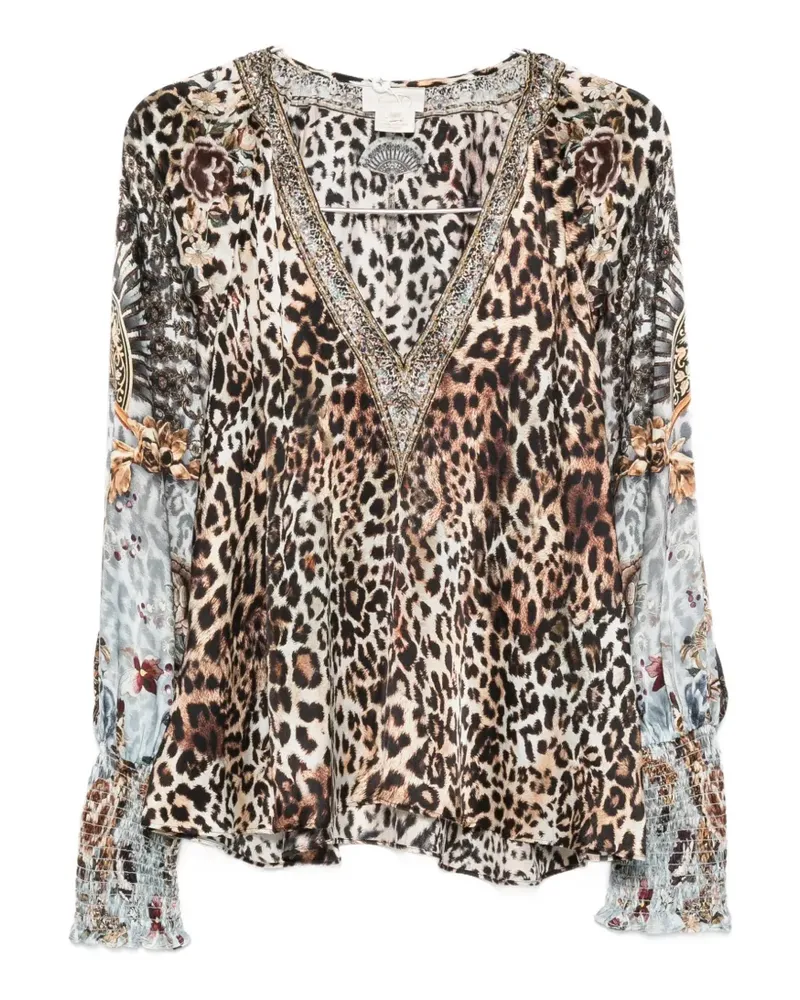 Camilla leopard-print crystal-embellished blouse - Nude Nude