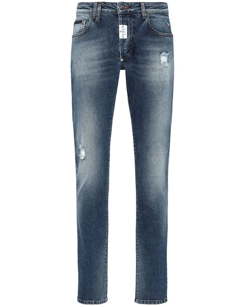 Philipp Plein Straight-Leg-Jeans mit Logo-Patch - Blau Blau
