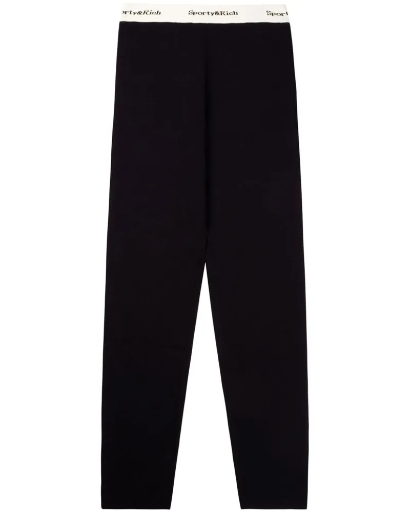 SPORTY & RICH Gerippte Leggings mit Serif-Logo - Schwarz Schwarz