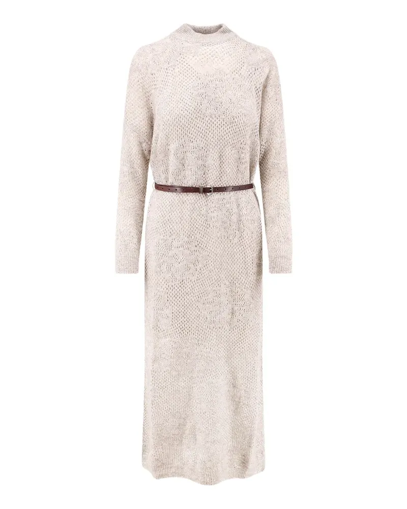 Brunello Cucinelli belted Monili-detail dress - Nude Nude