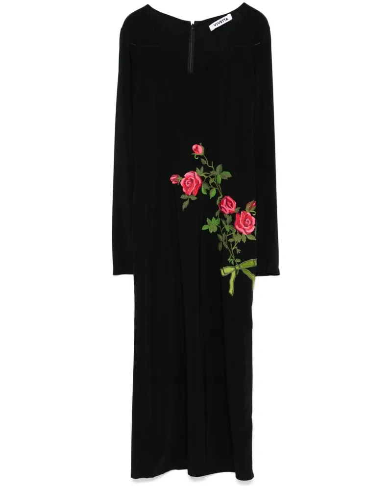 Vivetta Midikleid mit Blumenstickerei - Schwarz Schwarz