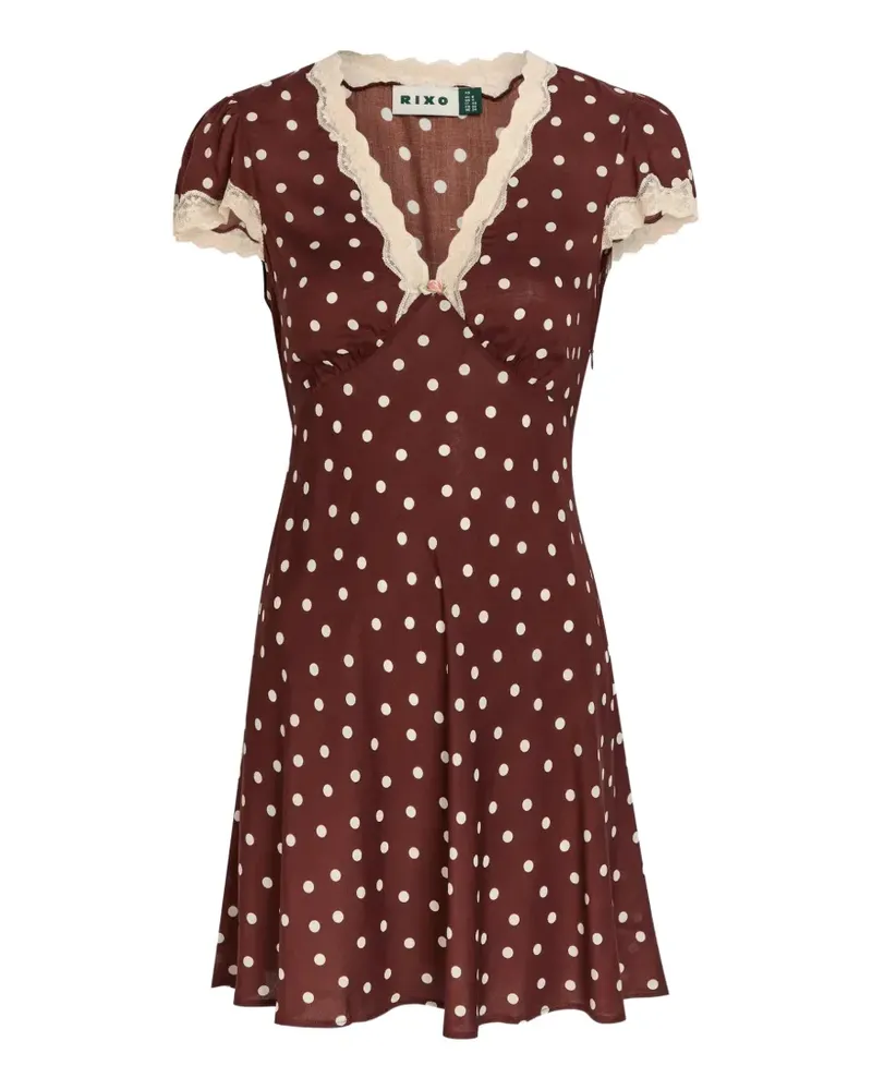 RIXO Cely polka-dot lace-trim mini dress - Braun Braun