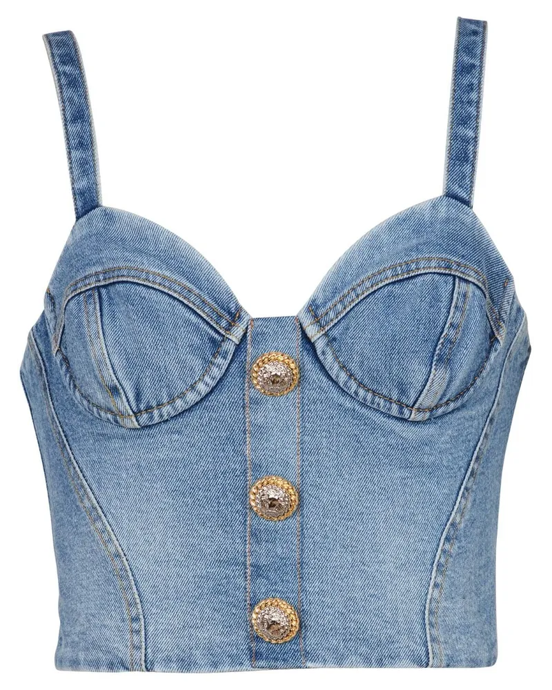 Balmain Cropped-Jeansoberteil mit Knöpfen - Blau Blau