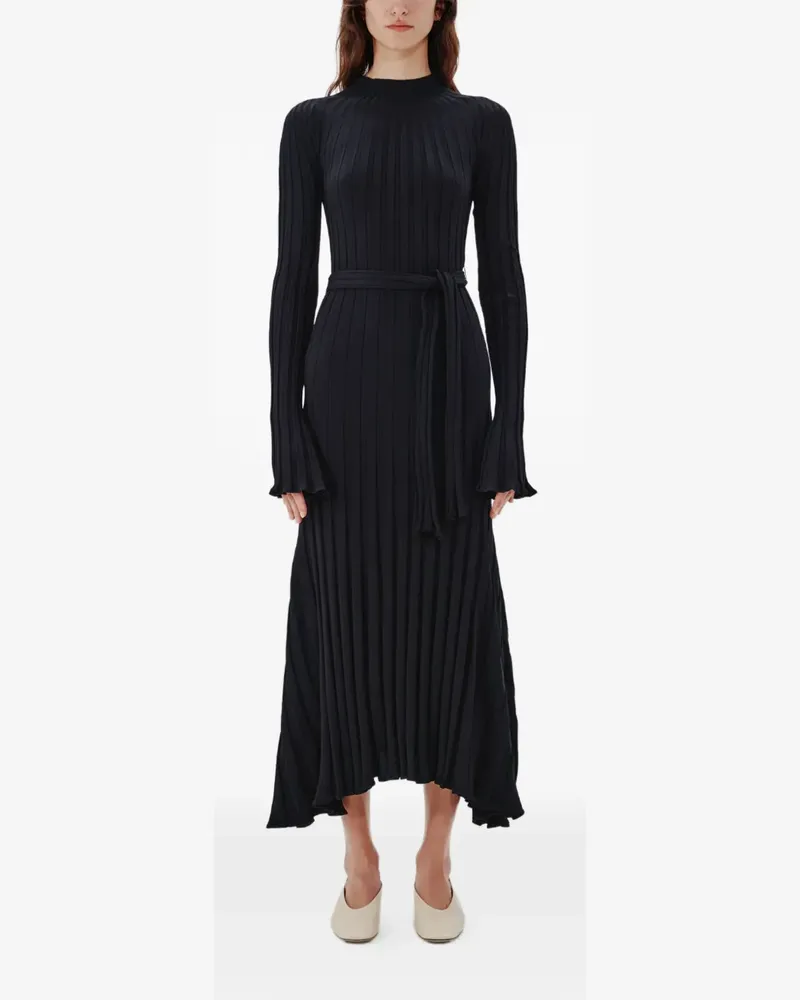 Another Tomorrow Long ribbed-knit flared dress - Schwarz Schwarz