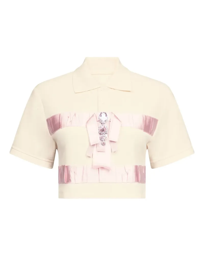 Area Cropped-Poloshirt mit Kristallen - Nude Nude