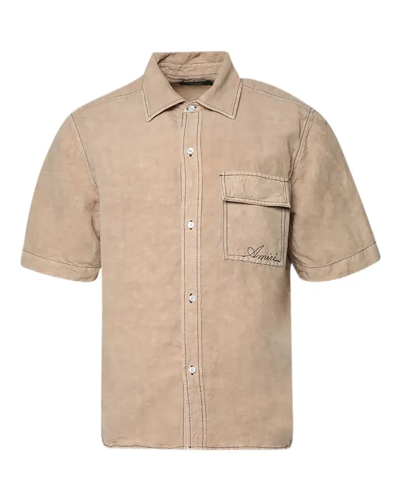 Amiri script linen GD PKT SS shirt - Nude Nude