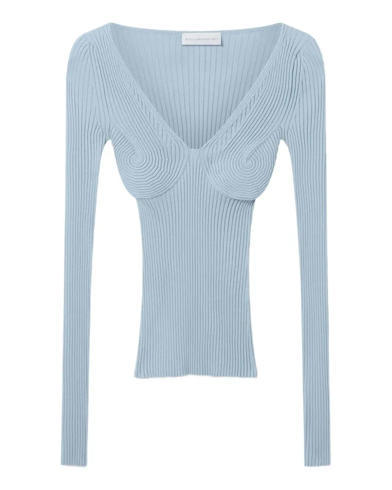 Stella McCartney Geripptes Strickoberteil mit V-Ausschnitt - Blau Blau