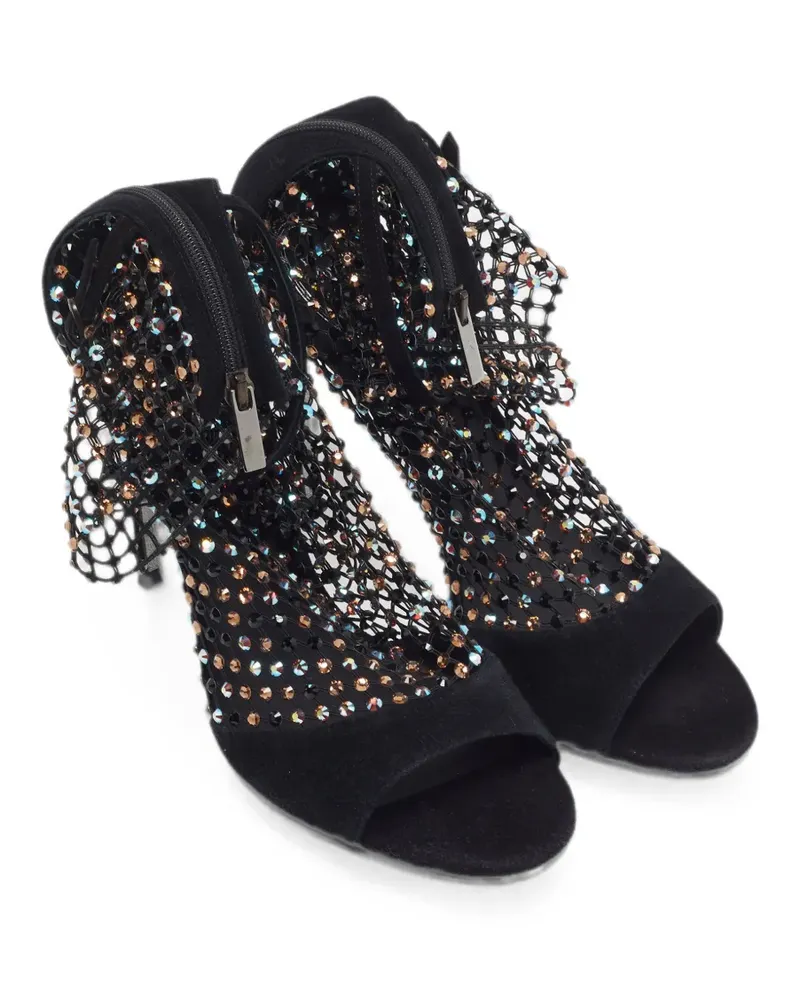 René Caovilla crystal-embellished mesh heeled sandals - Schwarz Schwarz