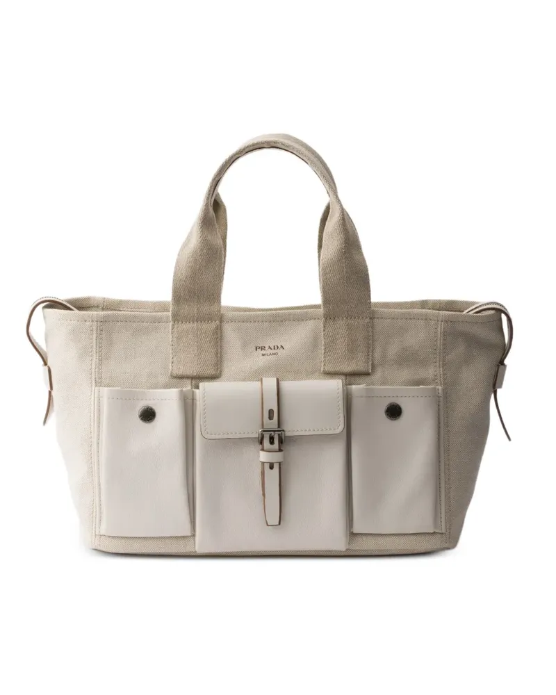 Prada Route large canvas and leather tote bag - Nude Nude