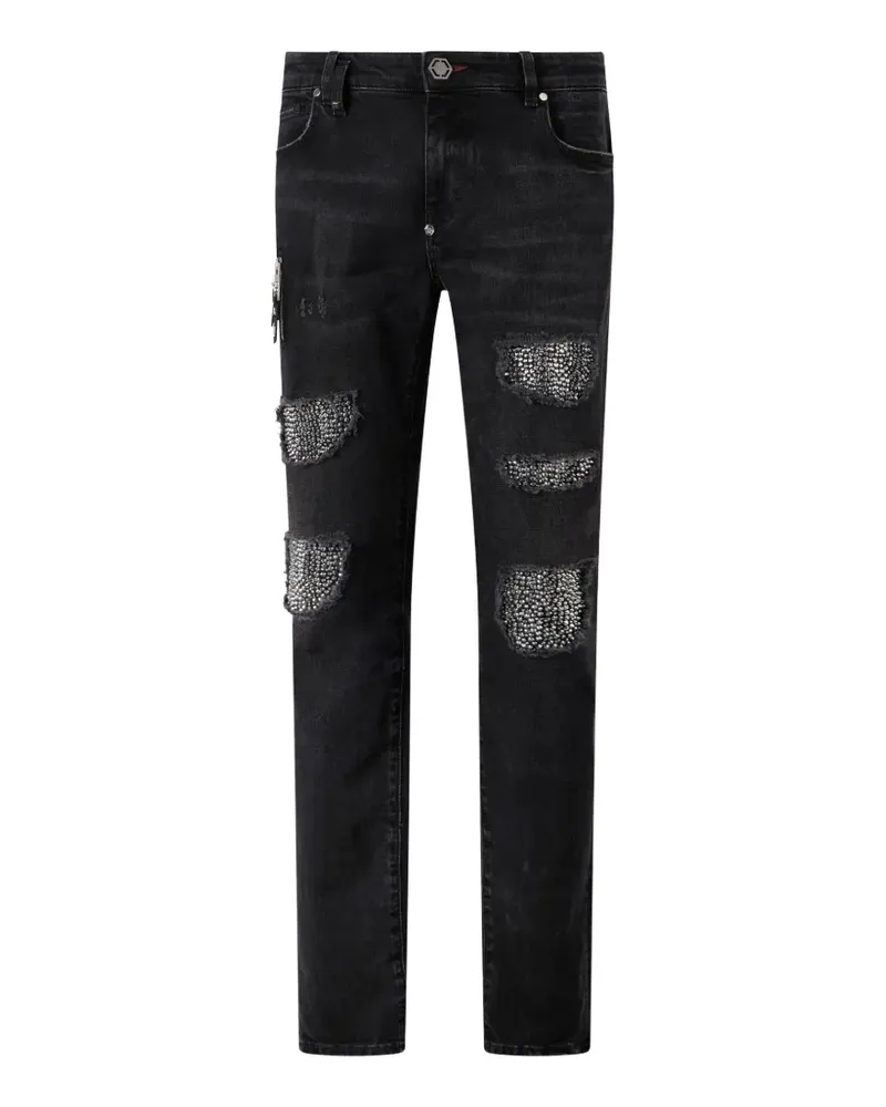 Philipp Plein Slim-Fit-Jeans mit Strass - Schwarz Schwarz