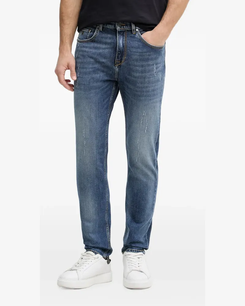 Karl Lagerfeld distressed logo-patch jeans - Blau Blau