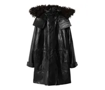 detachable fringed-trim leather parka - Schwarz