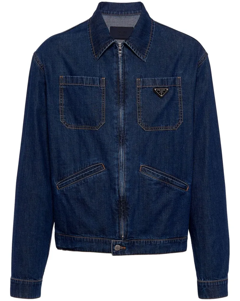 Prada Jeansjacke mit Logo-Applikation - Blau Blau