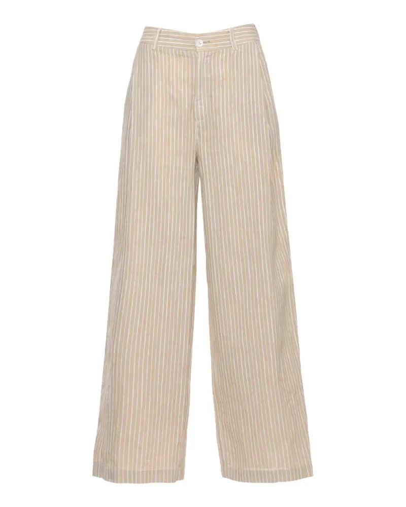 120% Lino vertical-stripe linen trousers - Nude Nude