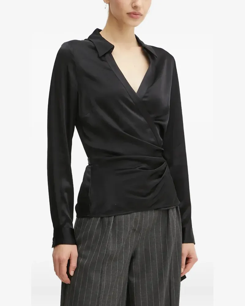 Guess Gewickeltes Satinbluse - Schwarz Schwarz