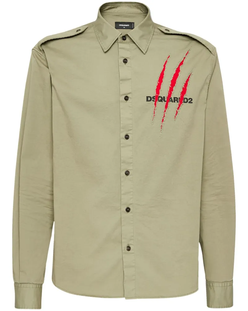 Dsquared2 Popeline-Hemd mit Logo-Print - Grün Grün