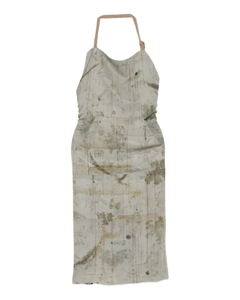 Ziggy Chen graphic-print pouch-pocket apron - Nude Nude