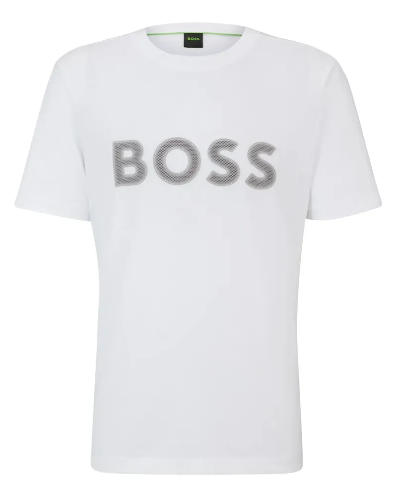 HUGO BOSS T-Shirt mit strukturiertem Logo - Weiß Weiß