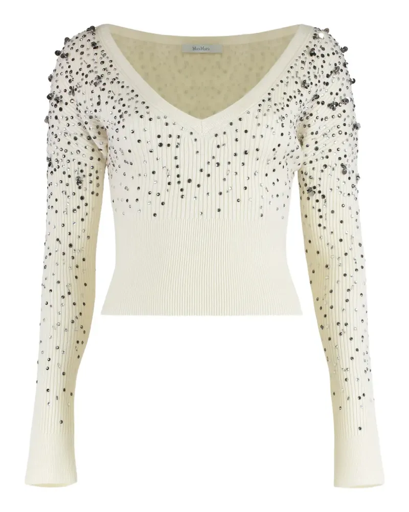 Max Mara Perlenverzierter Pullover mit V-Ausschnitt - Nude Nude