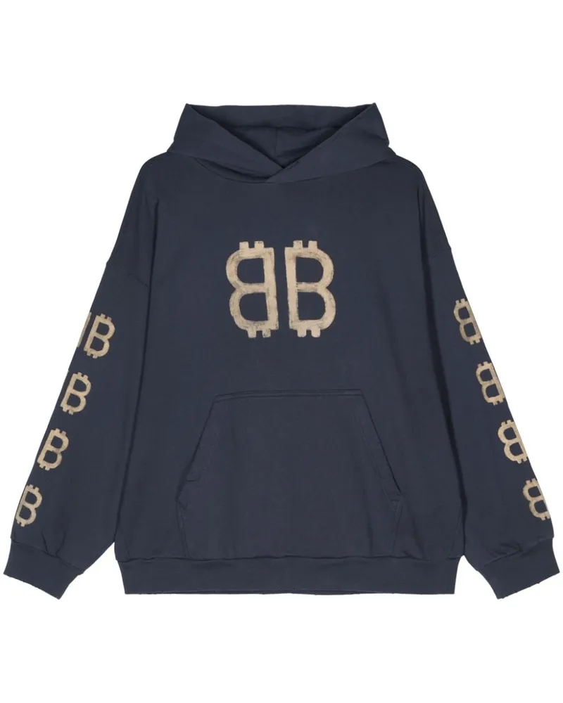 Balenciaga Crypto Distressed-Hoodie mit Logo-Print - Blau Blau