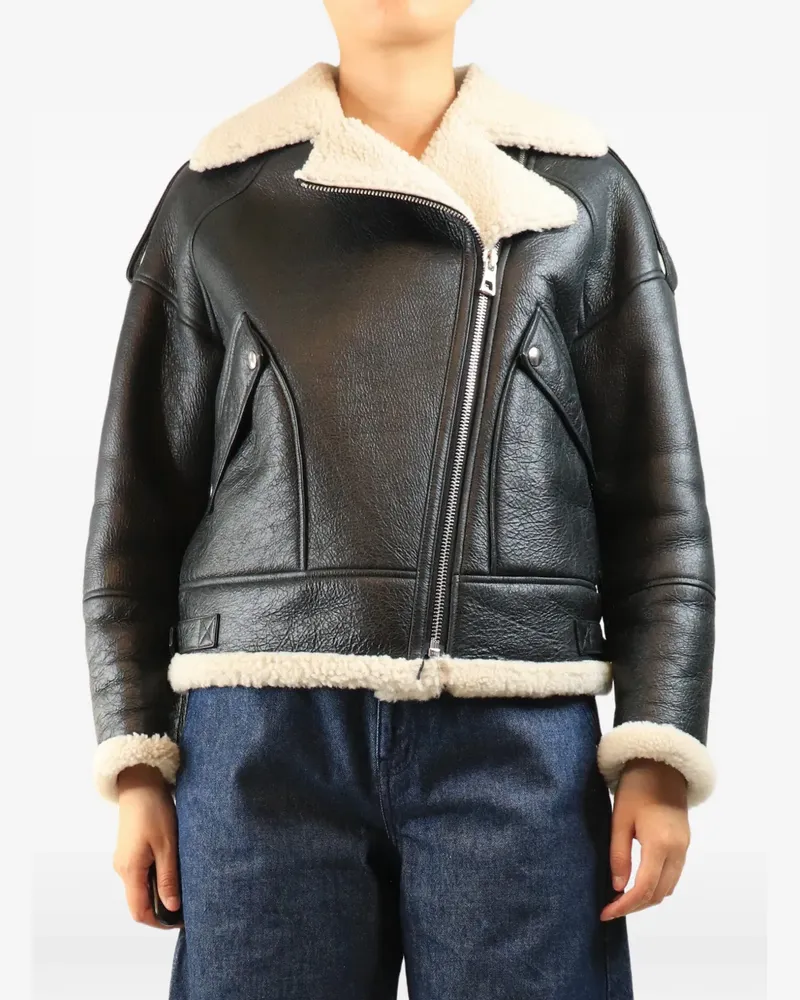 Yves Salomon Bikerjacke mit Shearling - Schwarz Schwarz