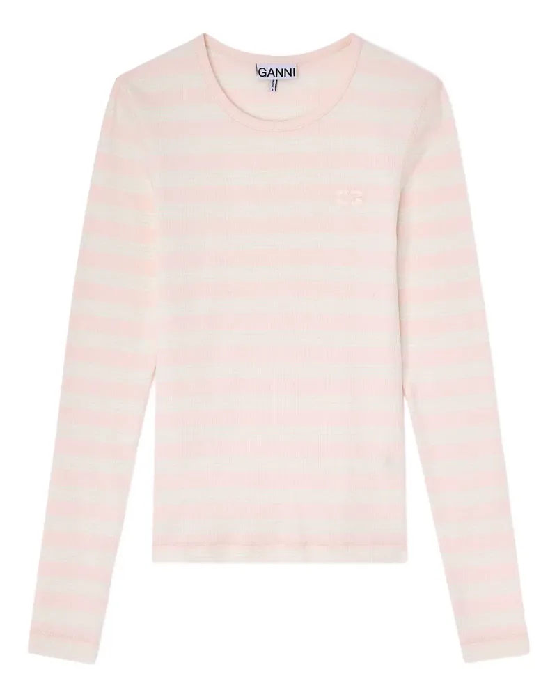 Ganni Gestreiftes Langarmshirt - Rosa Rosa