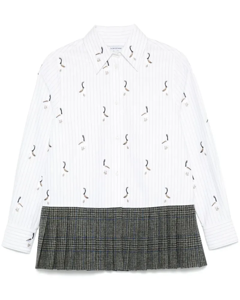 Thom Browne Gestreiftes Hemd mit Faltensaum - Weiß Weiß