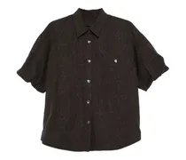 Puffärmel-Bluse mit Blumenstickerei - Braun