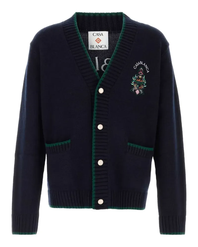 Casablanca Paris logo-embroidered contrast-trim cardigan - Blau Blau