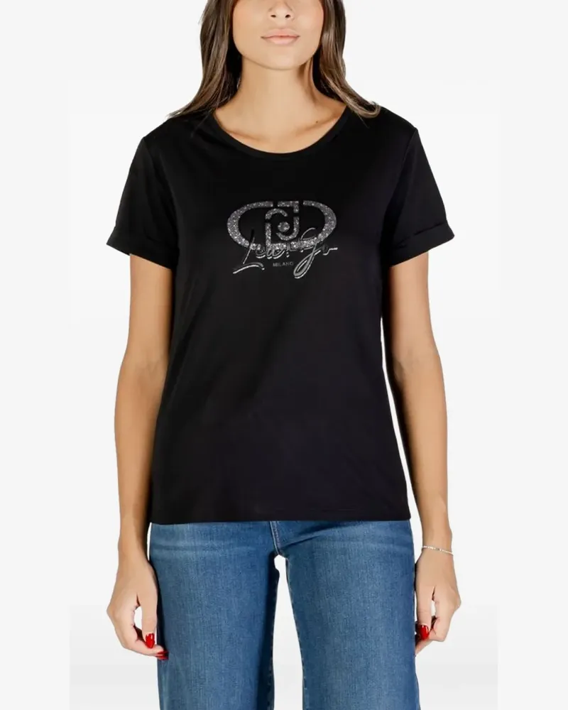 Liu Jo embellished-logo cotton T-shirt - Schwarz Schwarz