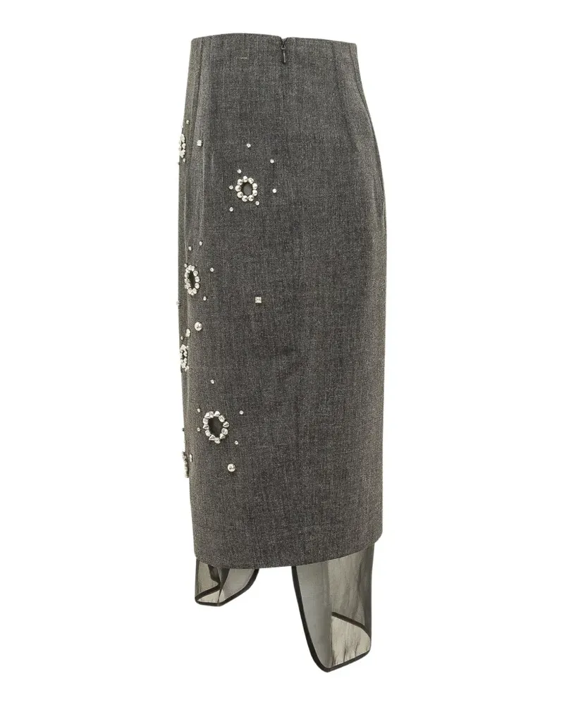 Des Phemmes crystal-embellished layered pencil midi skirt - Grau Grau