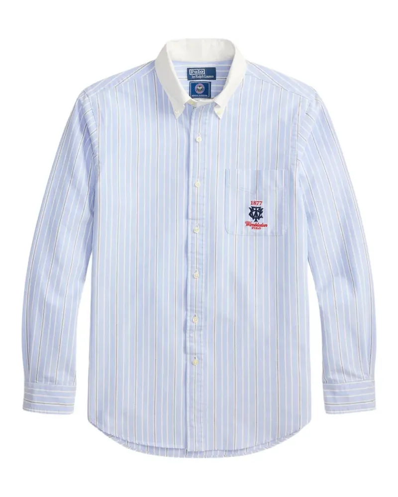 Ralph Lauren x Wimbledon gestreiftes Oxford-Hemd mit Stickerei - Blau Blau