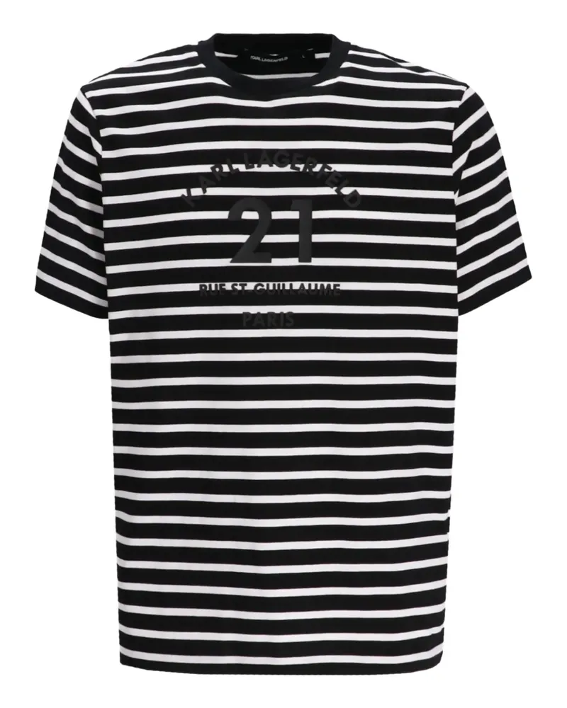 Karl Lagerfeld Gestreiftes T-Shirt mit Stickerei - Schwarz Schwarz