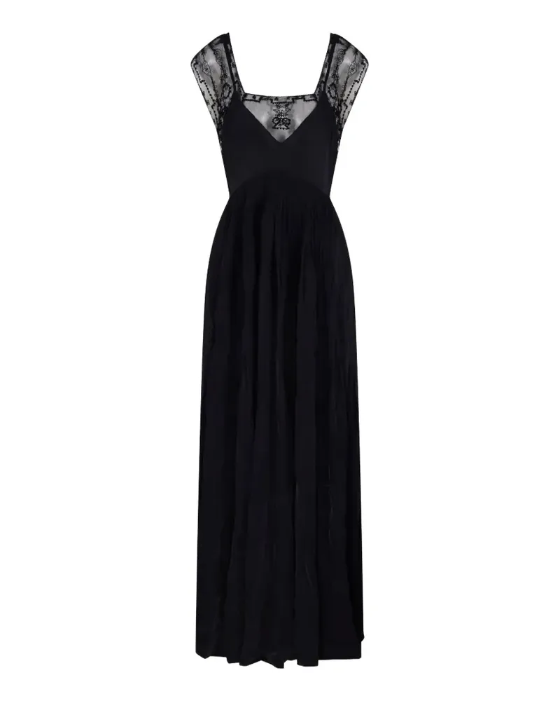 Mes Demoiselles Inna lace-trim tie-waist asymmetric dress - Schwarz Schwarz