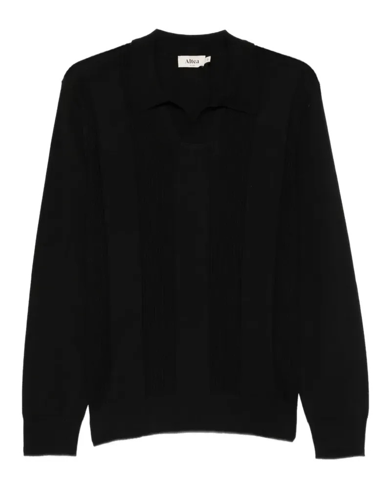 Altea Gerippter Pullover mit V-Ausschnitt - Schwarz Schwarz