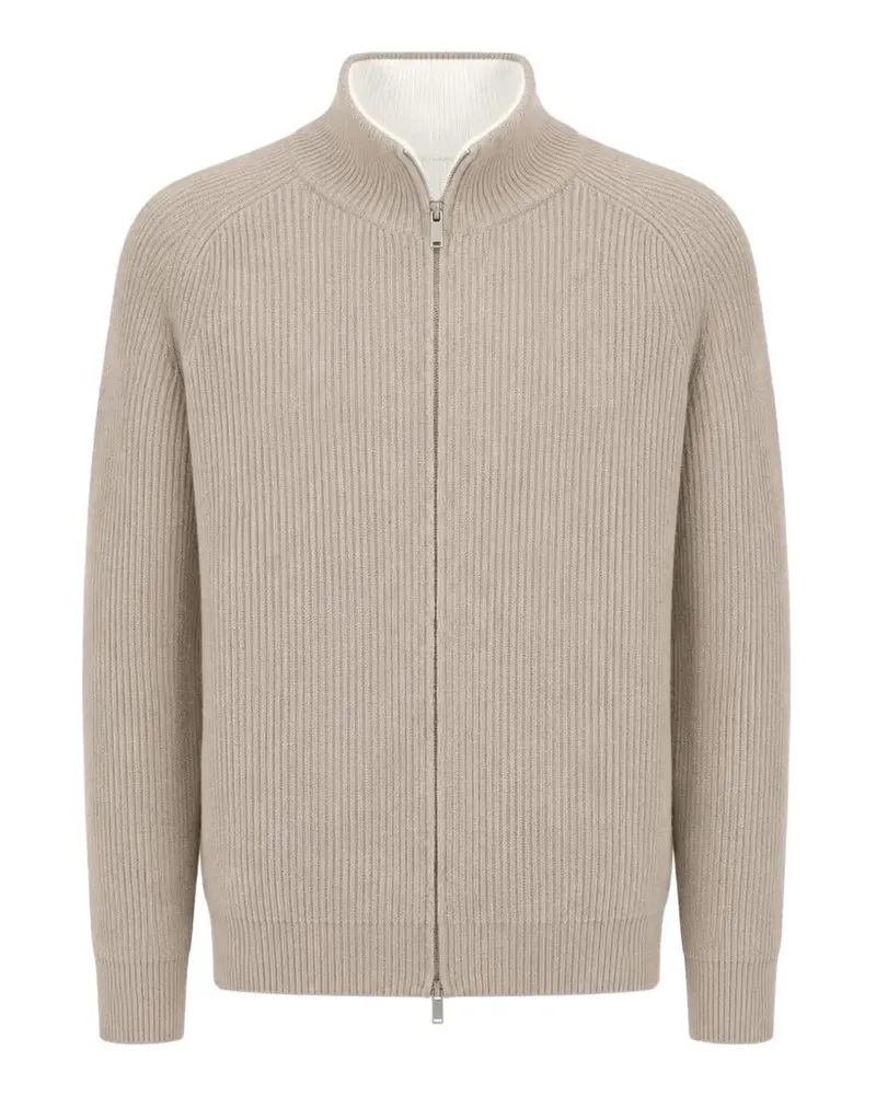 LARDINI ribbed-knit zip-up cardigan - Nude Nude