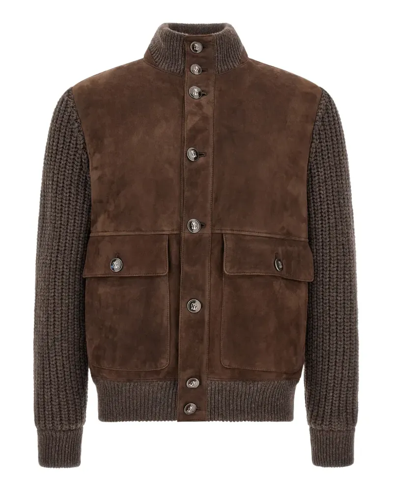 Brunello Cucinelli Gerippte Jacke mit Wildledereinsätzen - Braun Braun