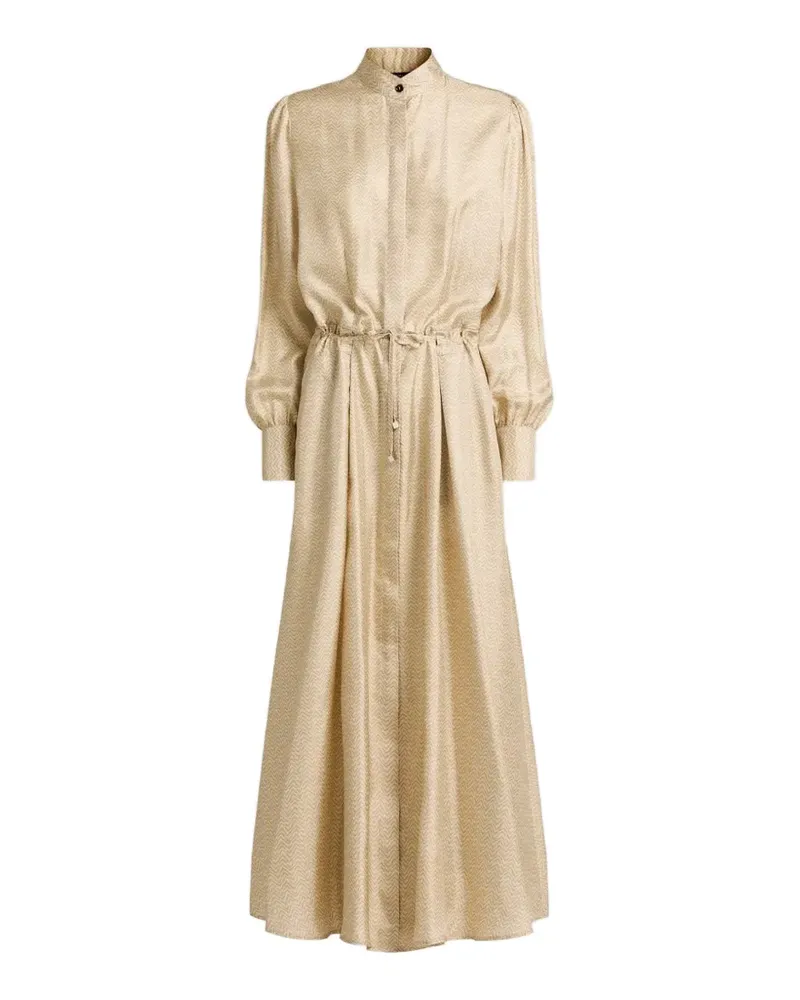 Kiton Midikleid aus Seide im Hemdblusenstil mit Chevron-Jacquard - Nude Nude